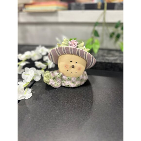 Hand-Painted Plum Pudding Snowmen Candle Holder By Heather Hykes Artisan Flair - Picture 2 of 7